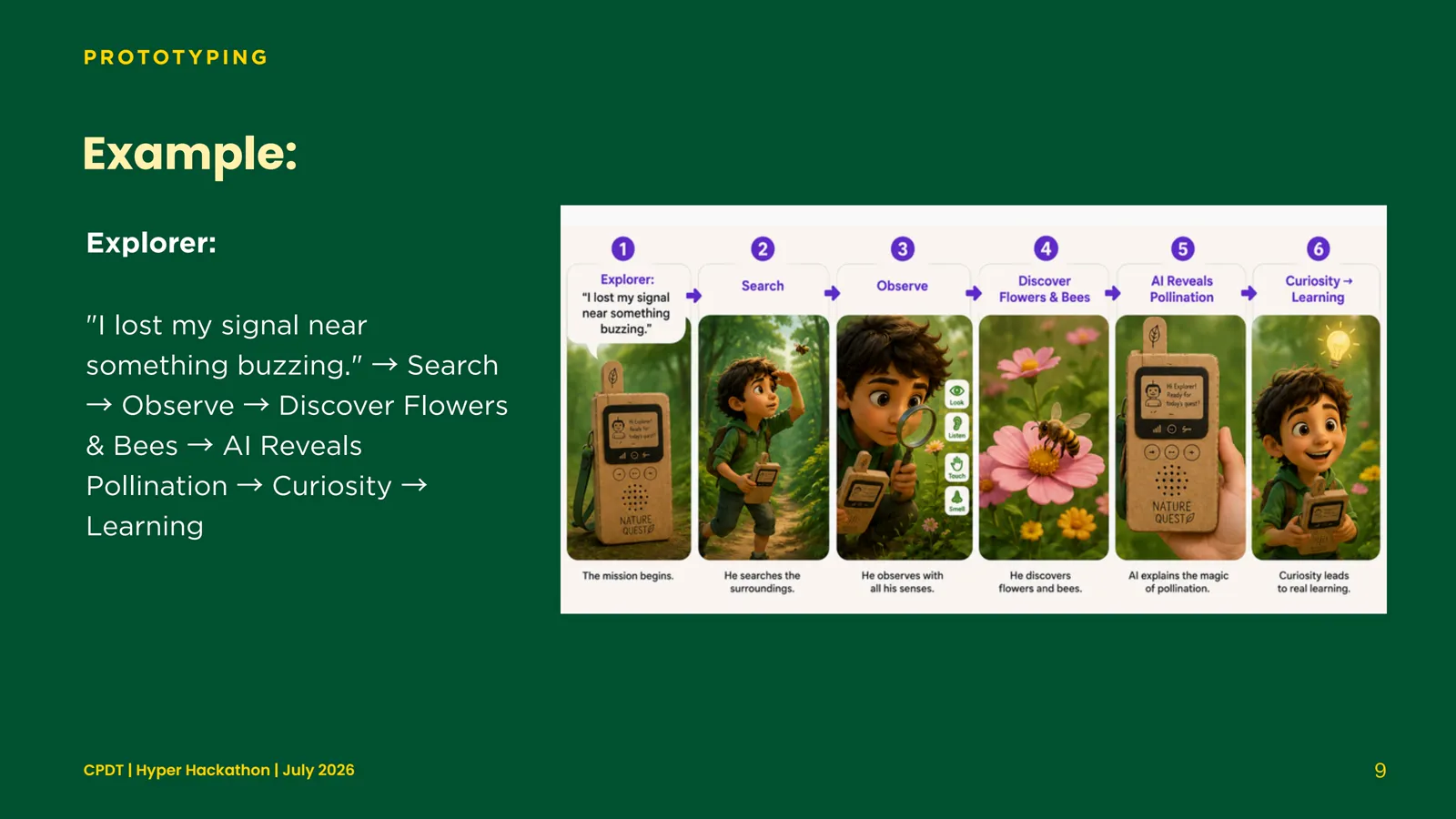 Explorer quest storyboard from lost signal to pollination discovery